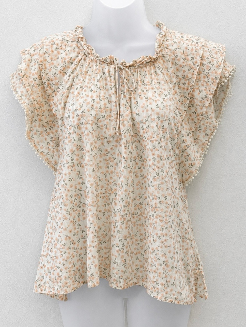 Cleobella Floral Ruffle Flutter Sleeve Cotton Blouse M